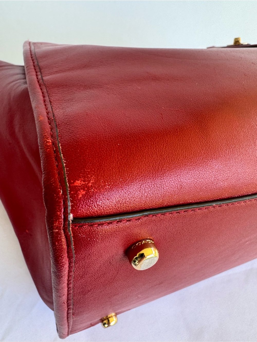 Coach Red Leather Tote with Signature Scarf and Gold Hardware - Picture 5 of 16